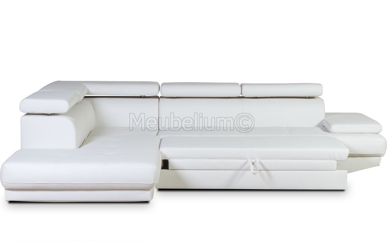 Grande canape d'angle design convertible pas cher pu blanc ...