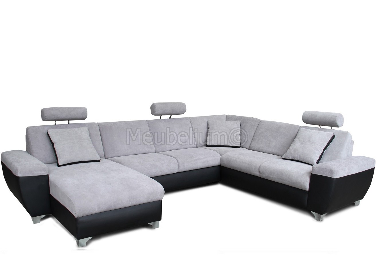 Canapé Dangle Xl Convertible Bicolore Simili Cuir Noir Et Tissu Gris Lomande