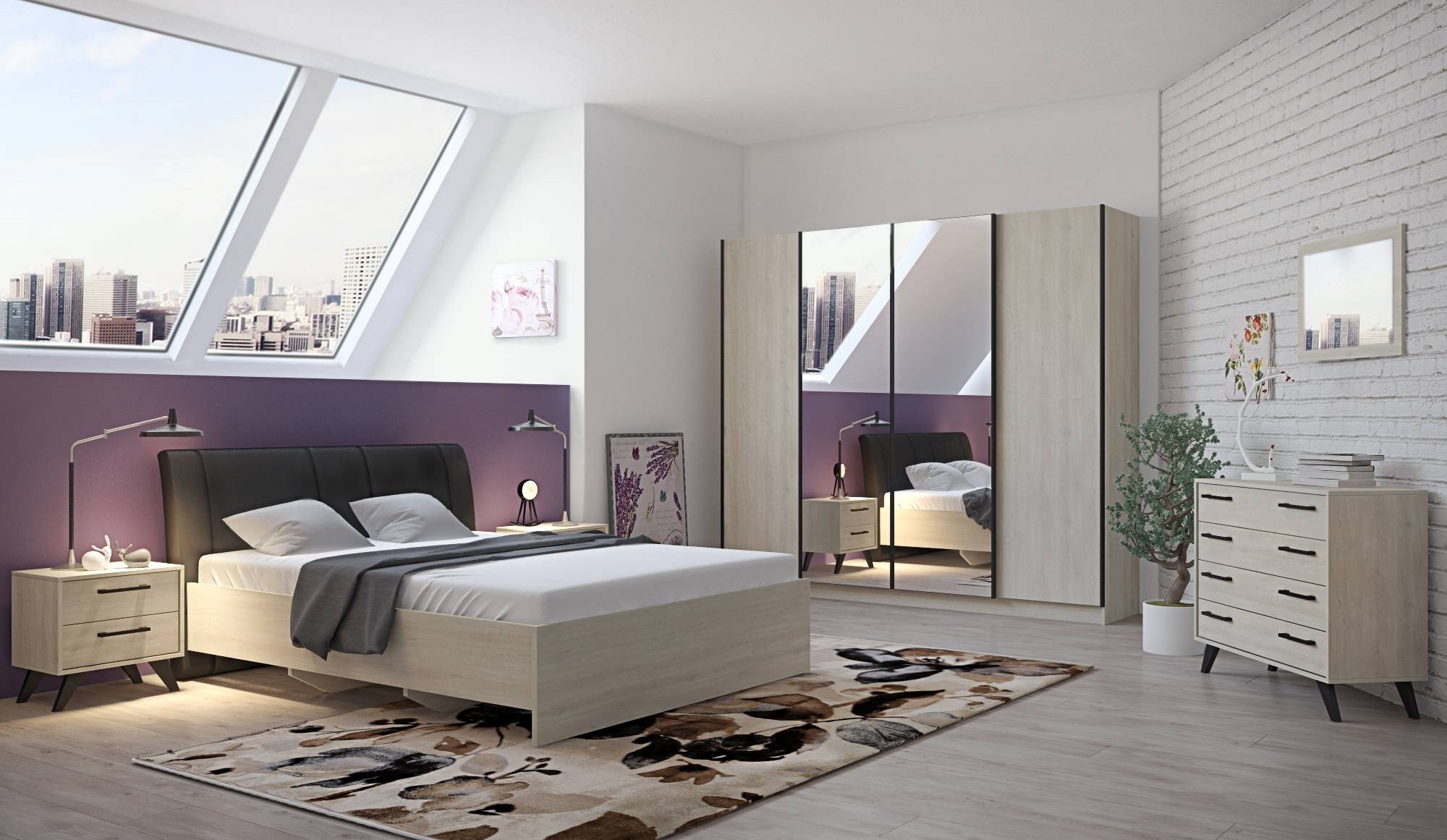  Chambre adulte contemporaine  ch ne clair MADOX