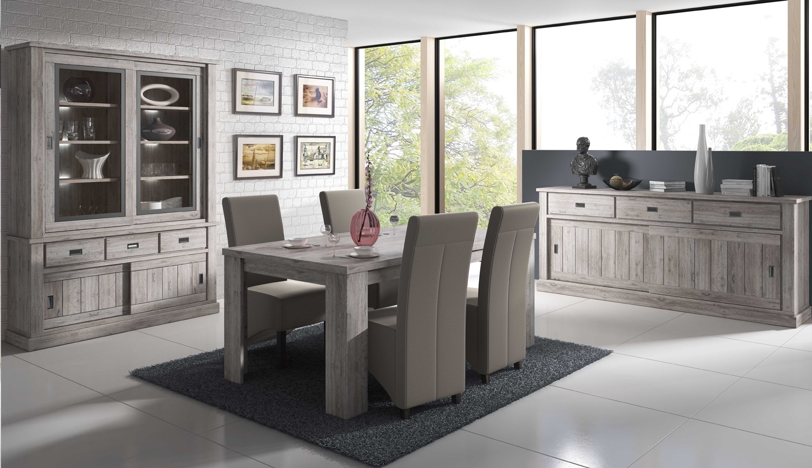 Salle A Manger Contemporaine Coloris Chene Naturel Gris Bogotta